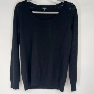 Splendid Cashmere Sweater Womens S Black Pullover Open Knit Sleeves